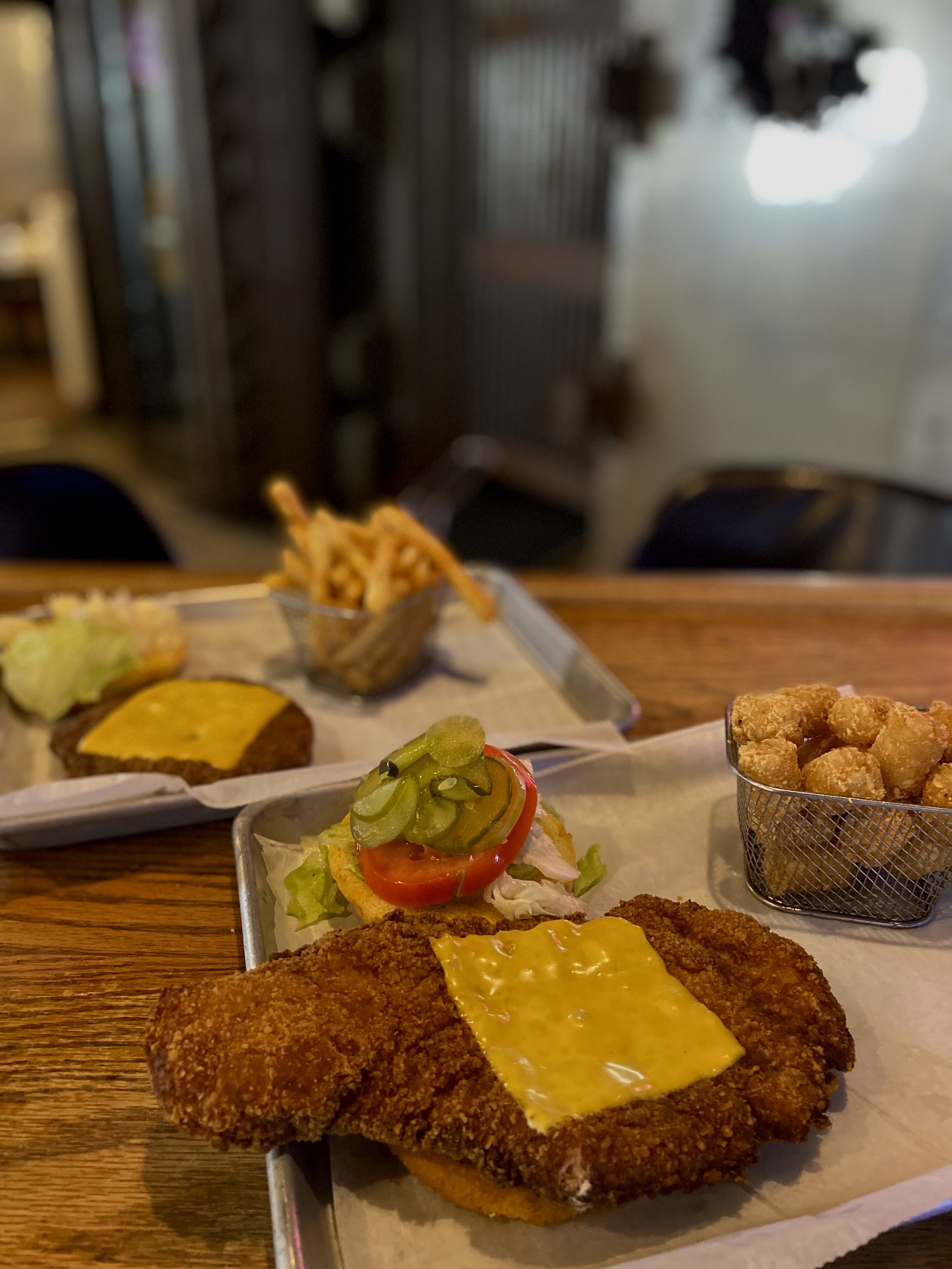 Tenderloin sandwiches and burgers on the table